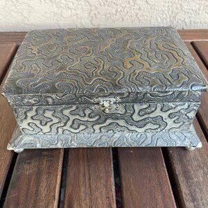 Mid Century Handmade Silver Repousse Geometric Jewelry Box